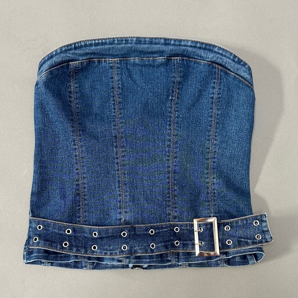 Silence + Noise Denim Strapless Top with Belt